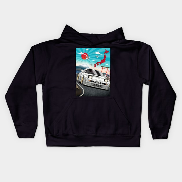 Mazda RX-7 Turbo II (FC3S) Japanese Art Kids Hoodie by Guyvit